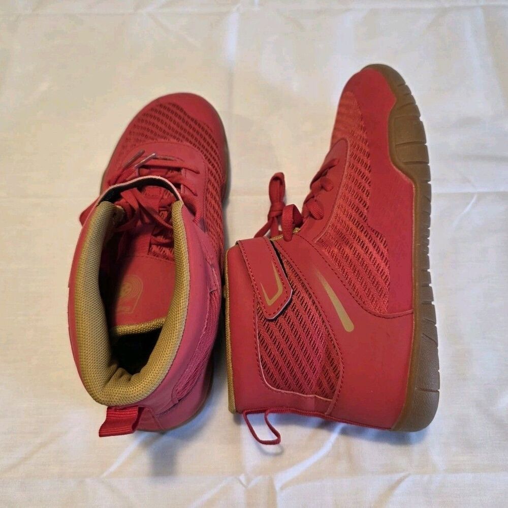 Sisttke Lace Up Hook & Loop High Top wrestling Sneakers Red Tan Athletic Casual